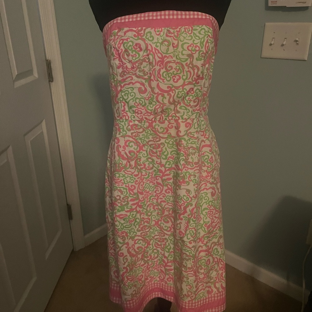 Lilly Pulitzer Pink and Green Strapless Dress